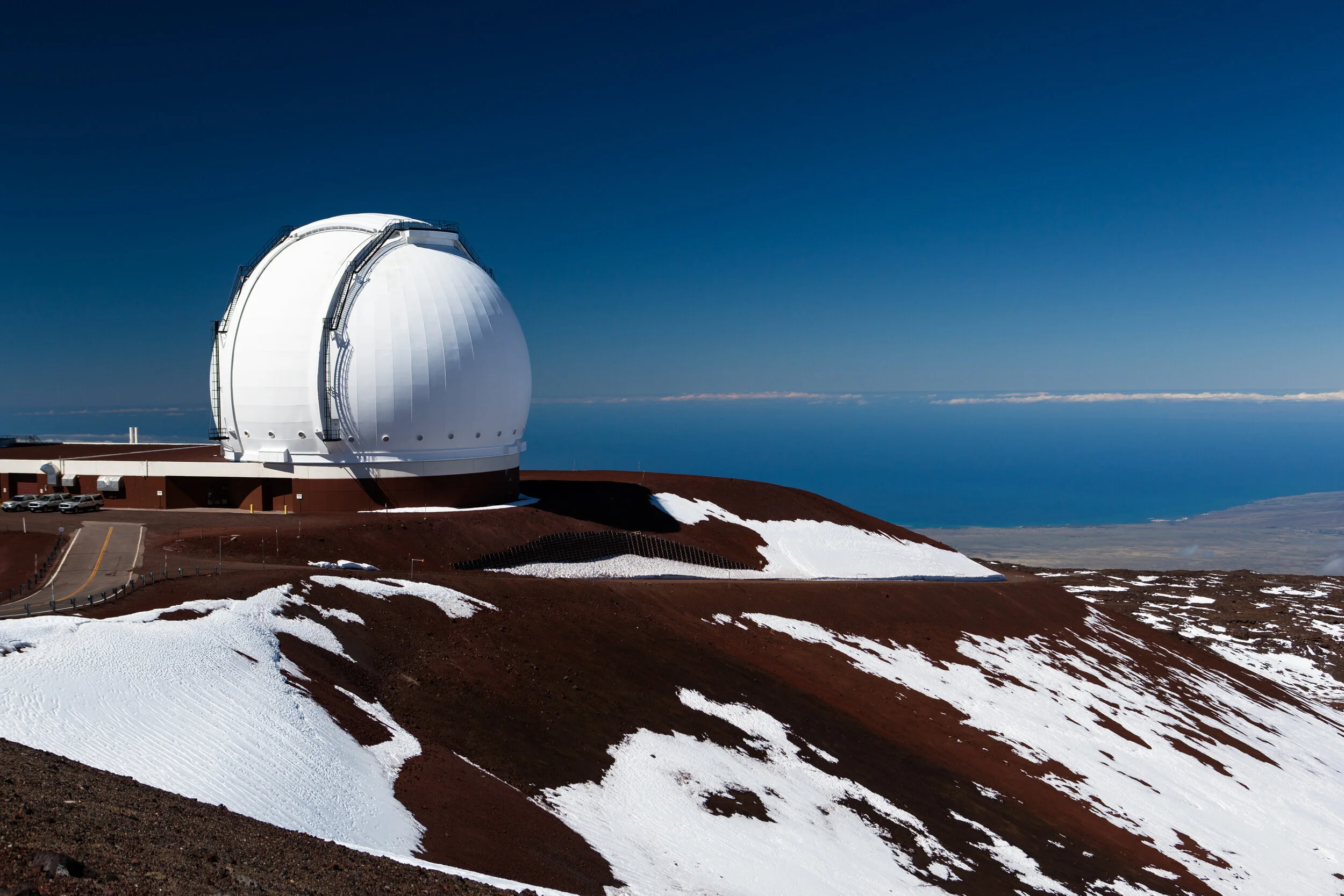 One of the twin Keck telescopes located at 4,145m (13,600 feet) on Hawaii’s dormant, Mauna Kea volcano.