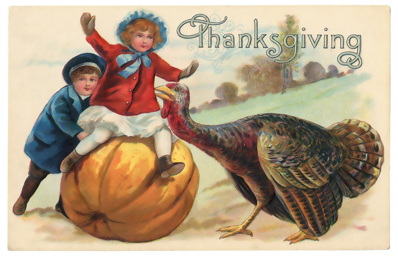 Why are those children not terrified by that turkey? image from Pixabay