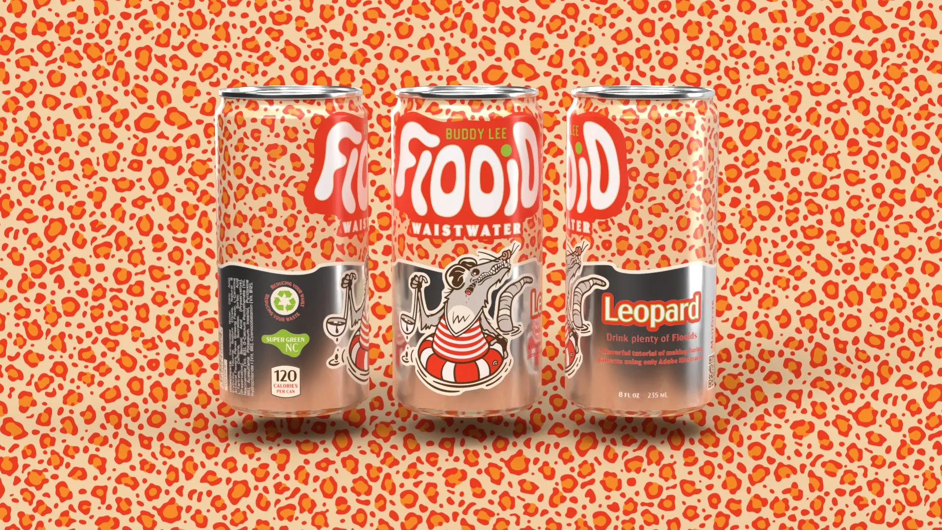Beverage can mockups with leopard Turing pattern design