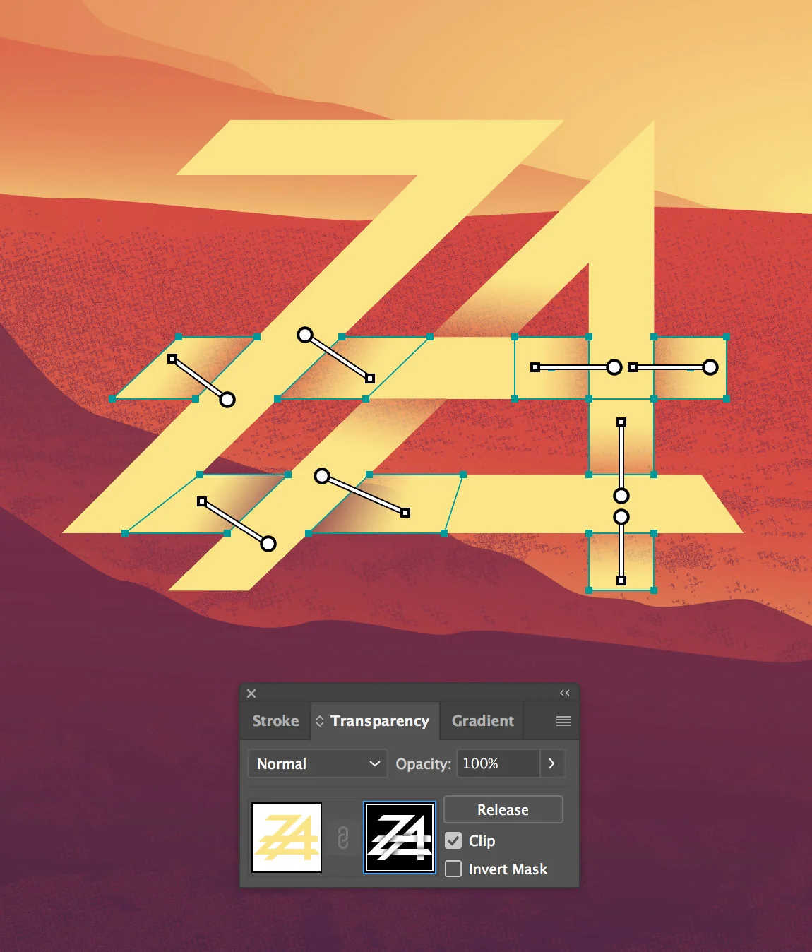 Most of the gradient boxes have been highlighted in this opacity mask.