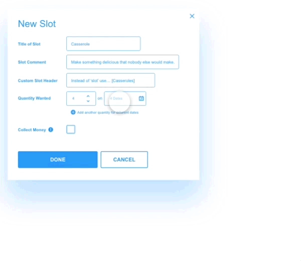 Revised flow for adding items/slots to different dates.