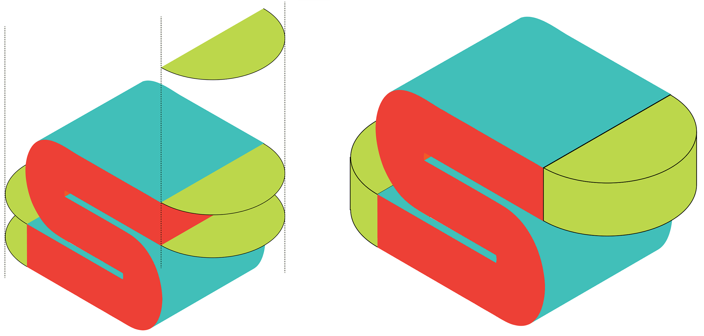 Isometric half circles applied to the main shape body