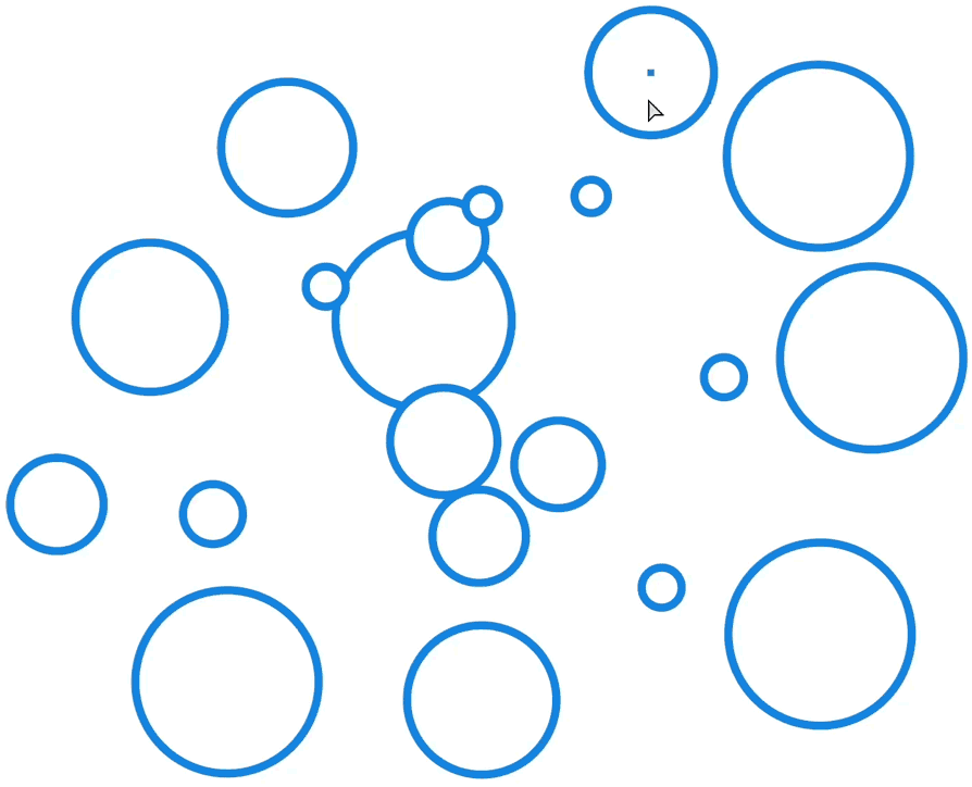 Circular blue shapes rapidly arranged into a group