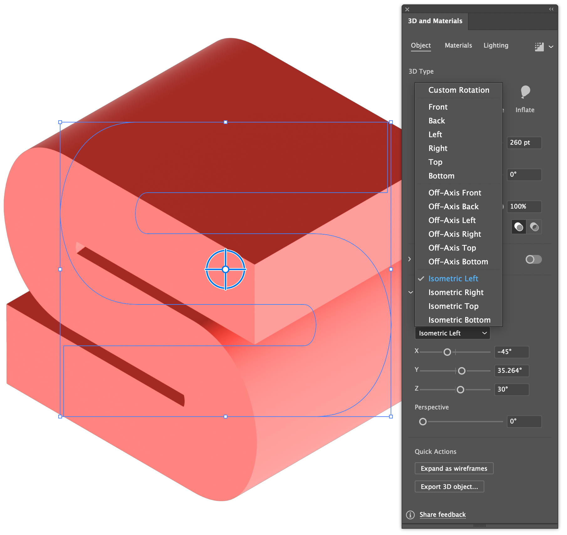 Isometric 3d lettering settings in Illustrator