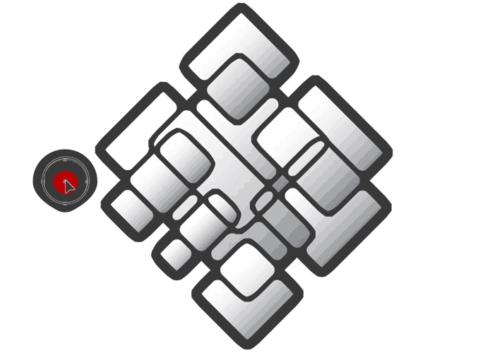 Looping animation of a red voronoi blob moving through various diamond shapes