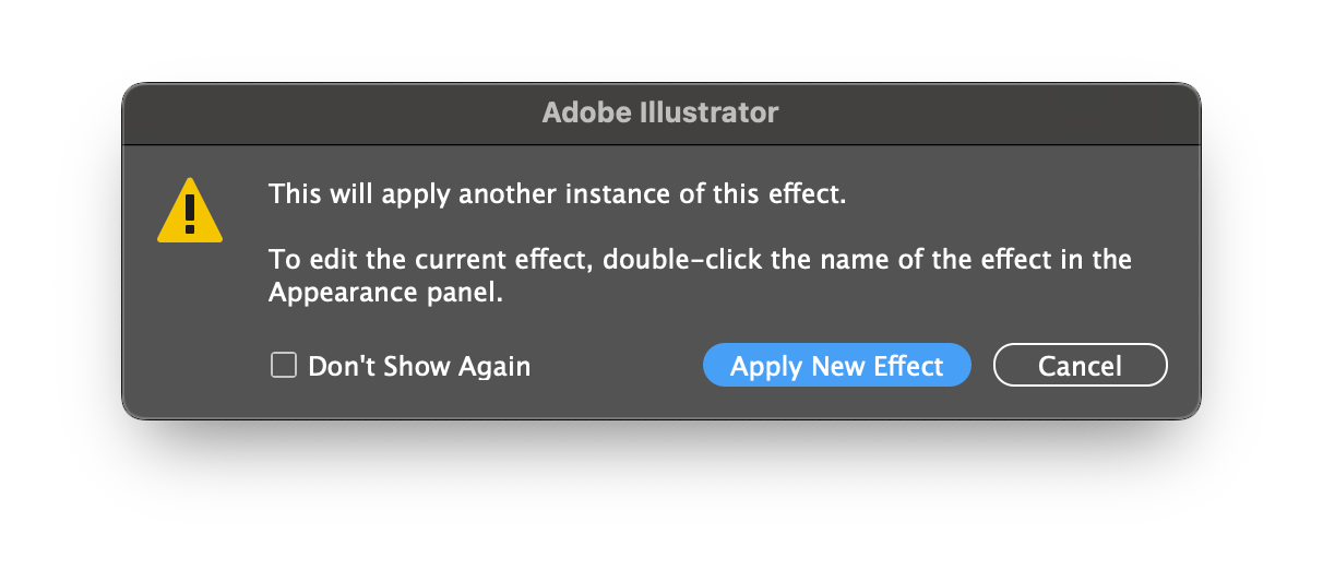 Illustrator alert asking to apply a new duplicate effect