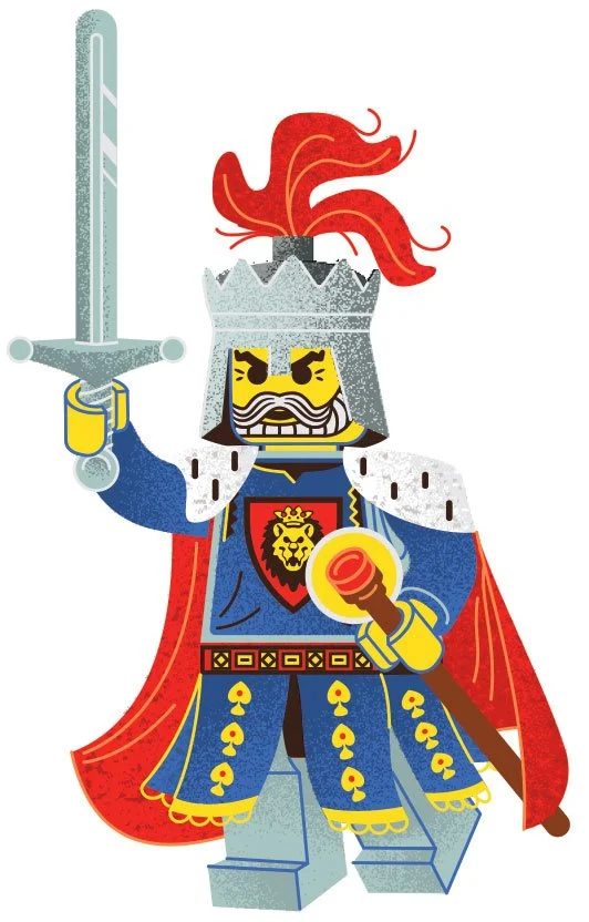 LEGO Lion Knight king with sword raised and magical scepter glowing