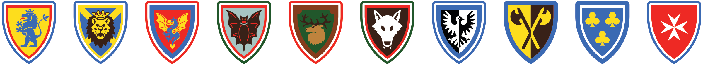 LEGO heraldry shield lineup of castle factions