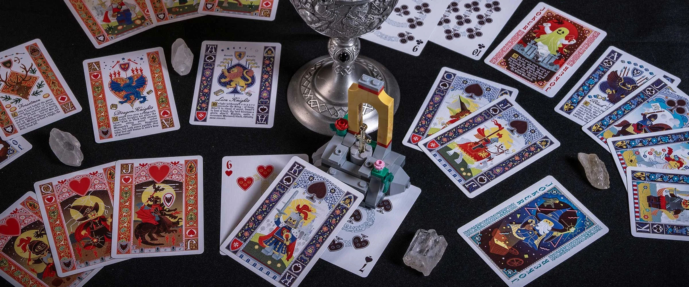 LEGO castle card spread showing all suits
