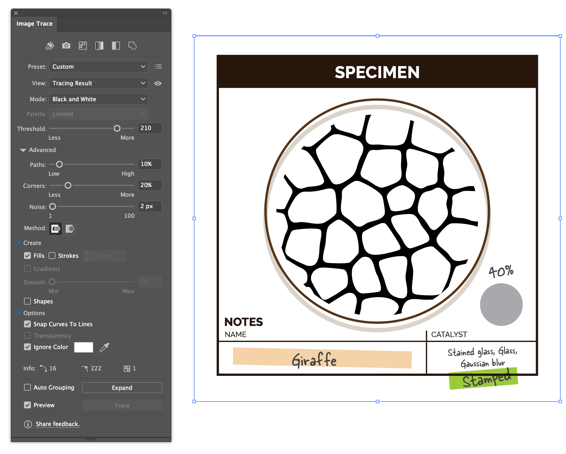 Illustrator image trace a turing pattern giraffe