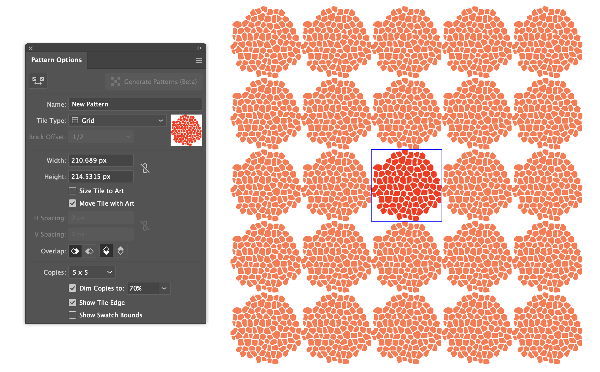 Pattern maker tool in Illustrator with a giraffe pattern