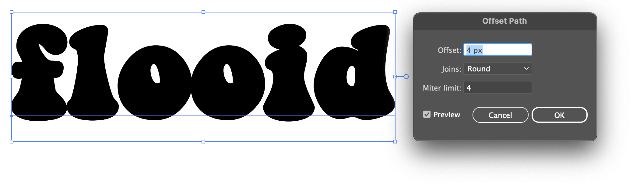 Flooid text with Offset Path of 4px
