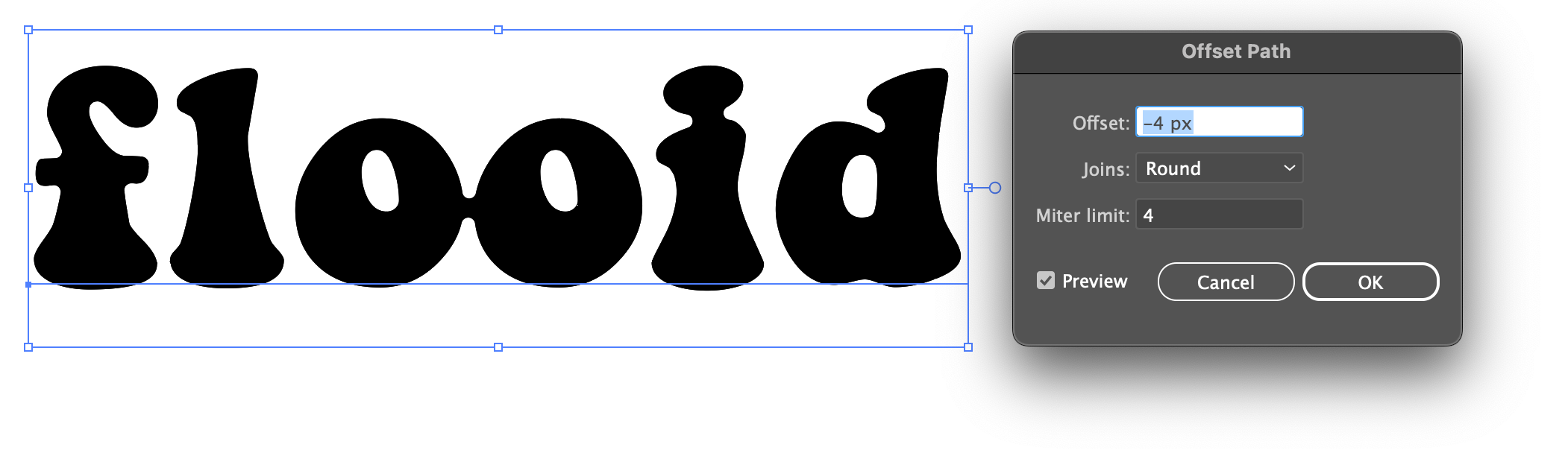 Flooid text with Offset Path of -4px