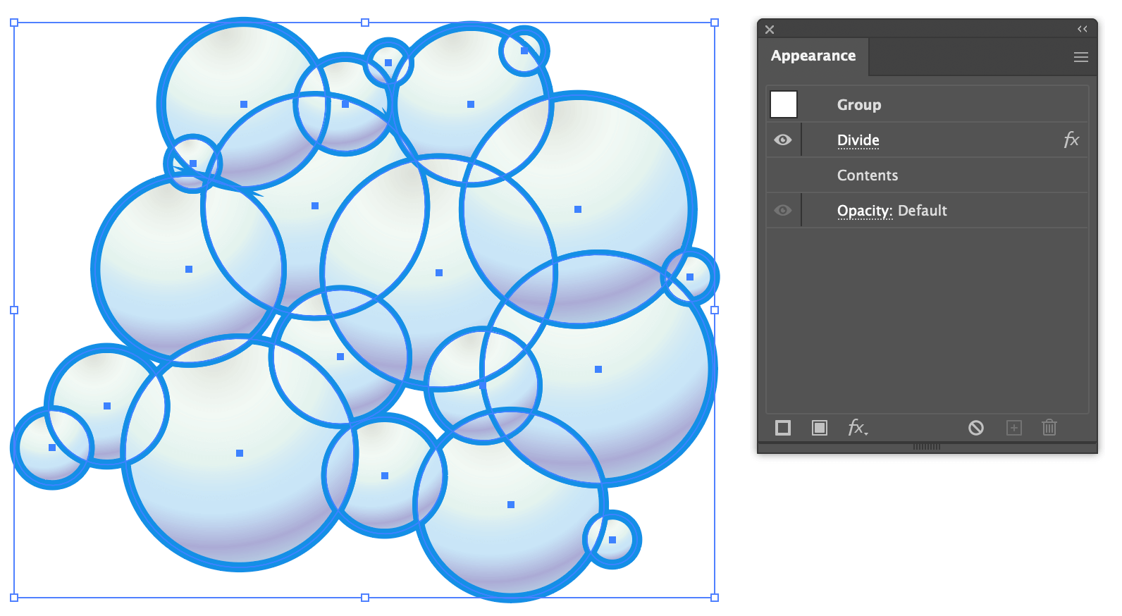 Add the Divide effect to split the bubbles where paths intersect
