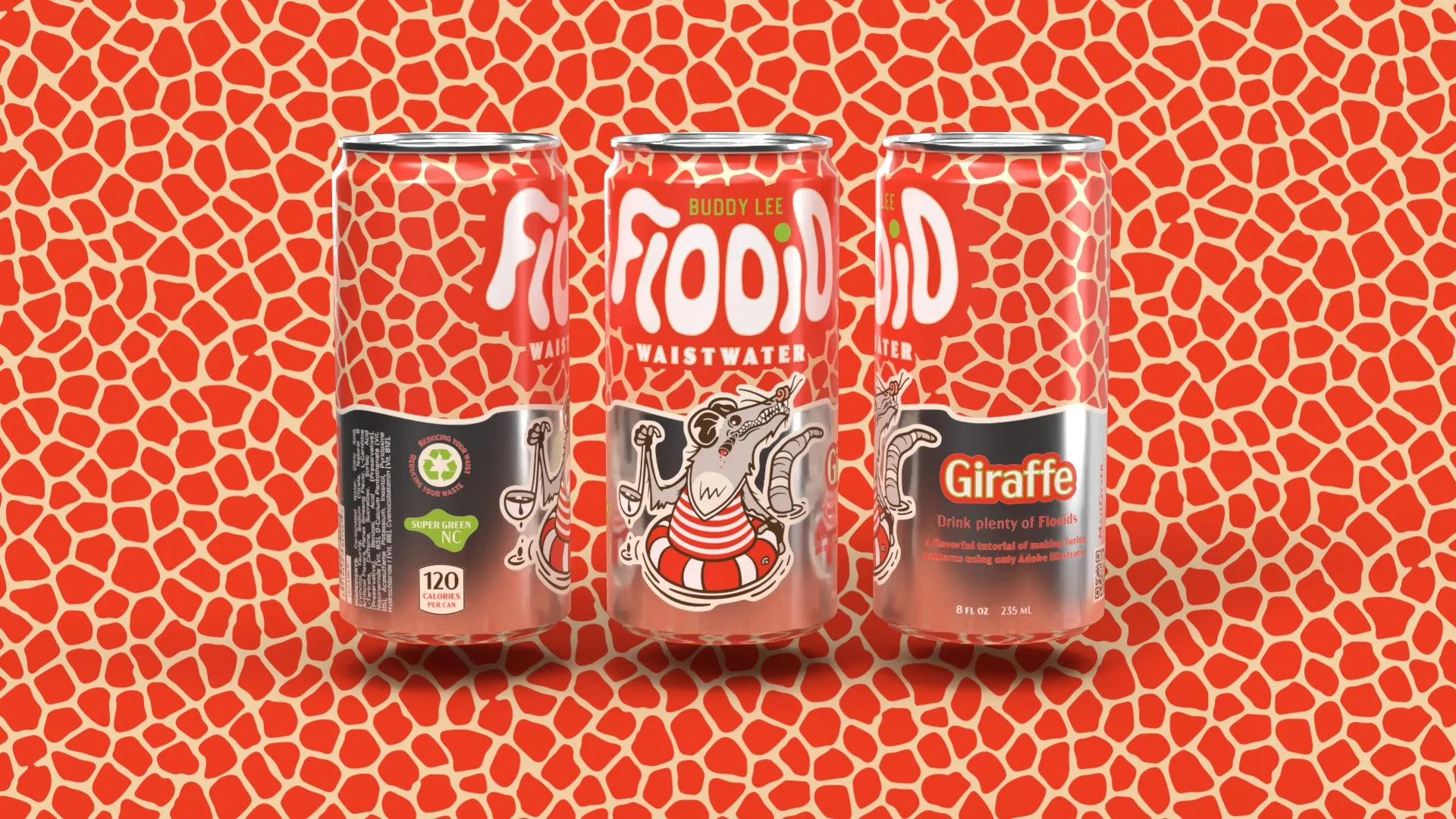 Beverage can mockups with giraffe Turing pattern design