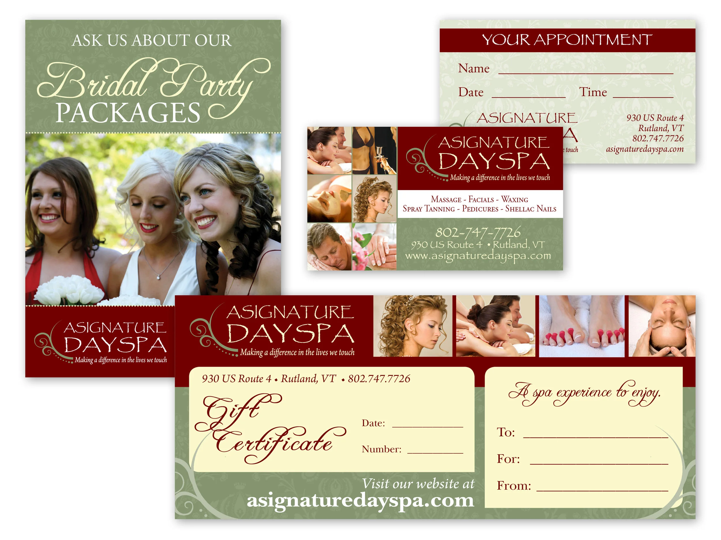 Marketing Materials: Spa Offering Poster, Business/Apt Card, Gift Certificate