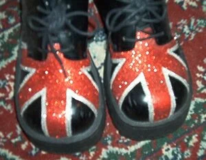 Andrea’s old British shoes, they eventually wore out along with her two pairs of flame boots. All man made materials of course.