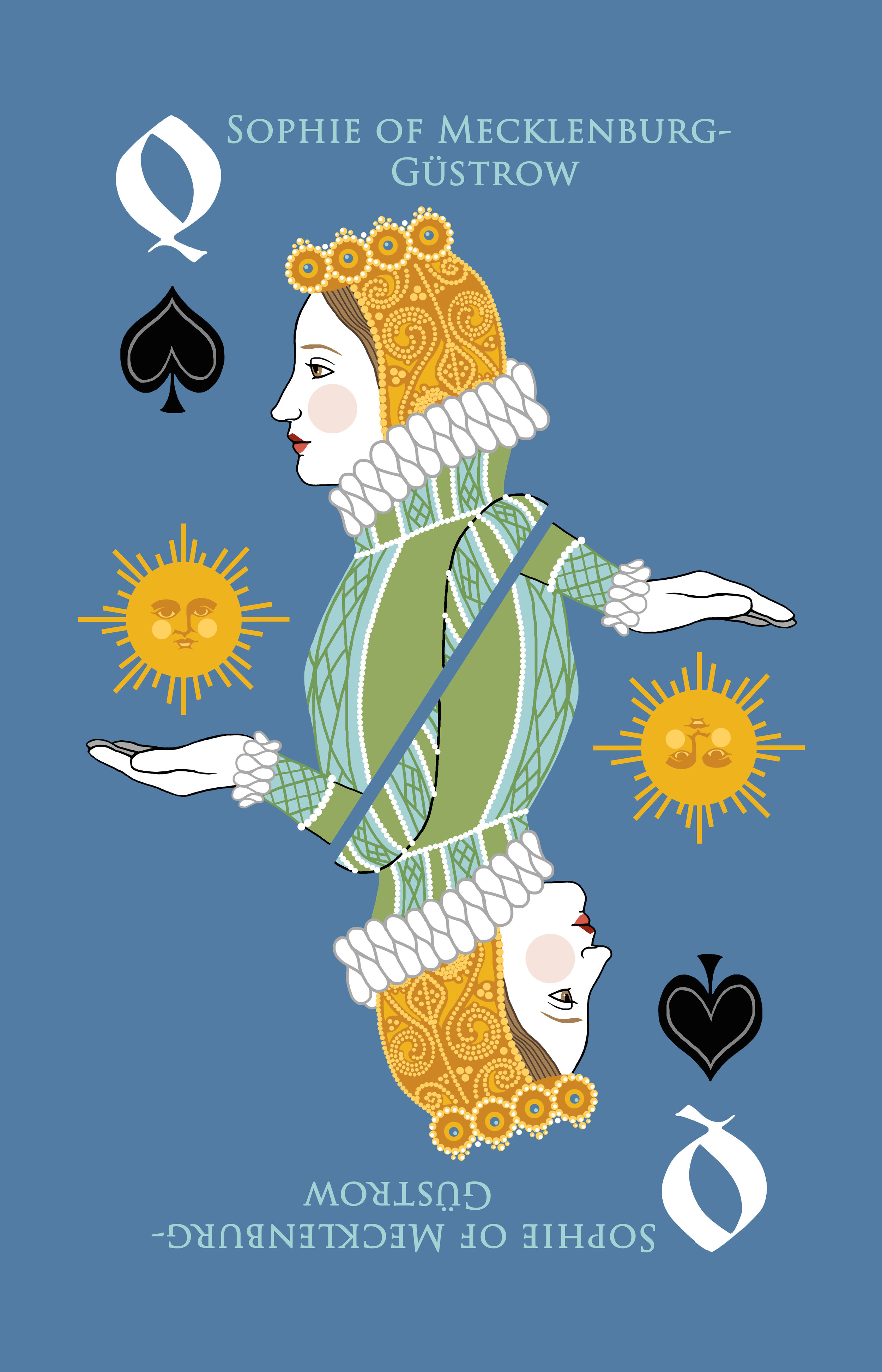 Medieval Playing Cards (Series II, Rabbit Cards) - Queen of Spades (Sophie of Mecklenburg-Gustrow)