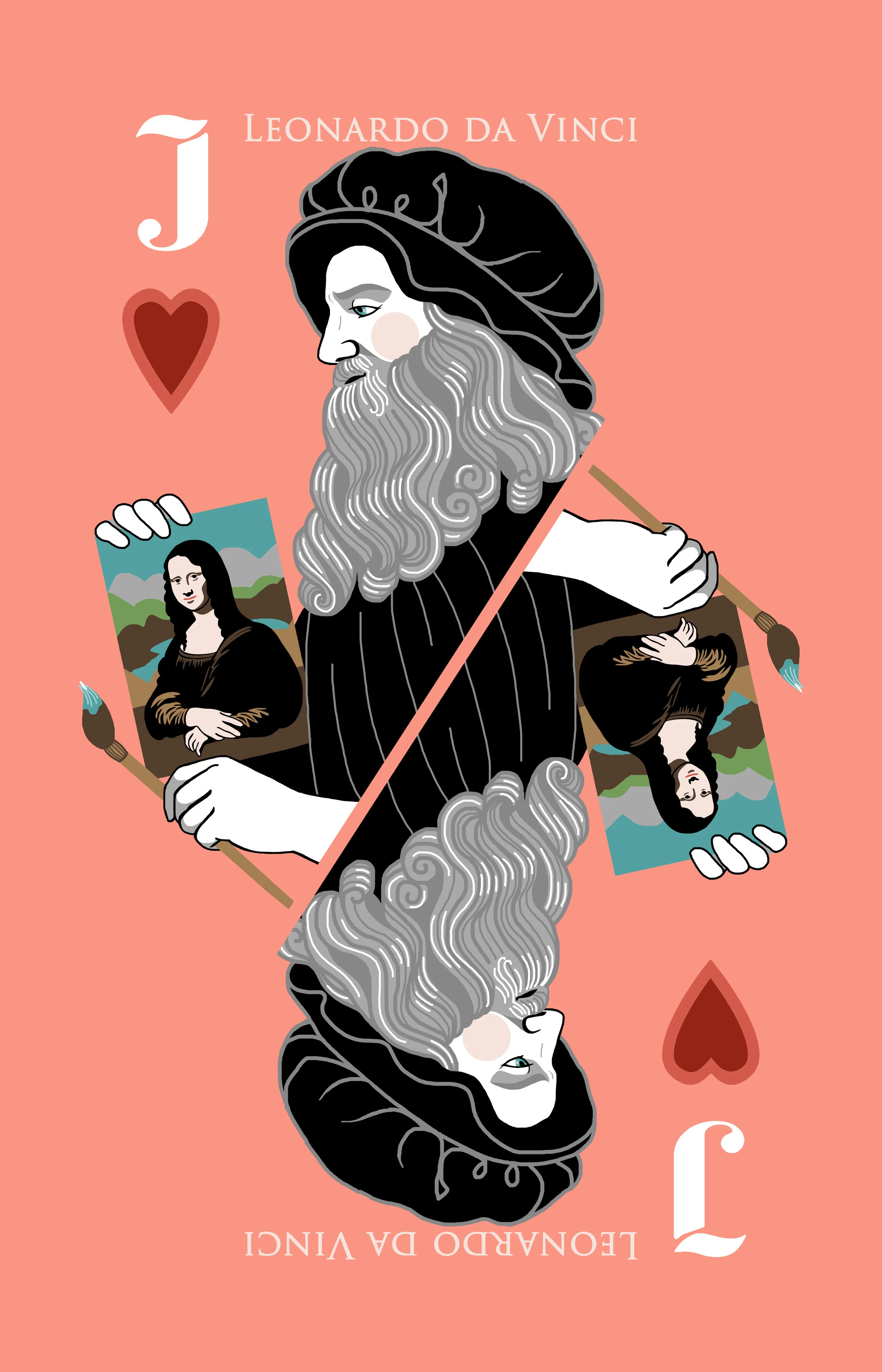 Medieval Playing Cards (Series II, Fox Cards) - Jack of Hearts (Leonardo da Vinci)