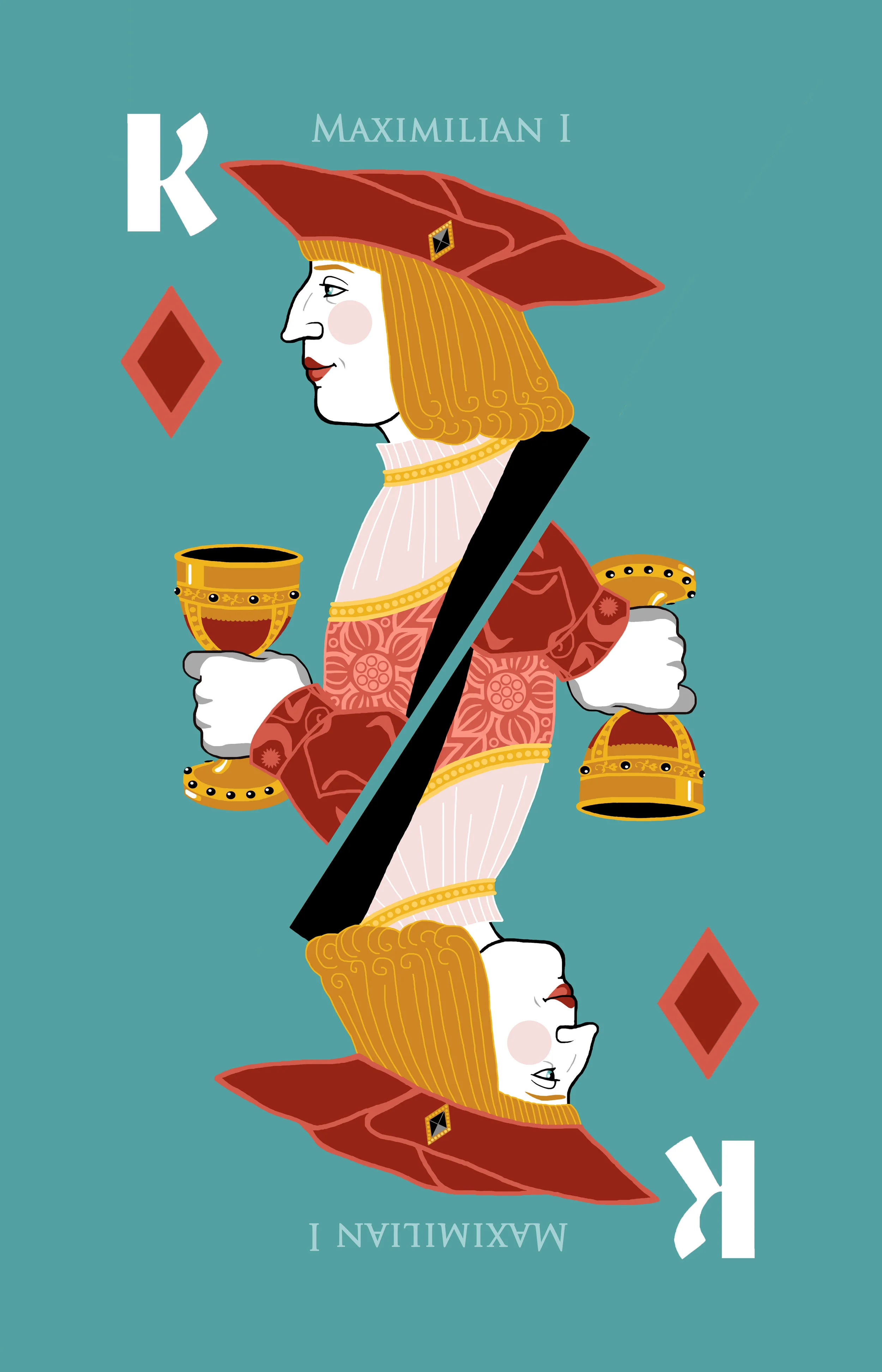 Medieval Playing Cards (Series II, Rabbit Cards) - King of Diamonds (Maximilian I)