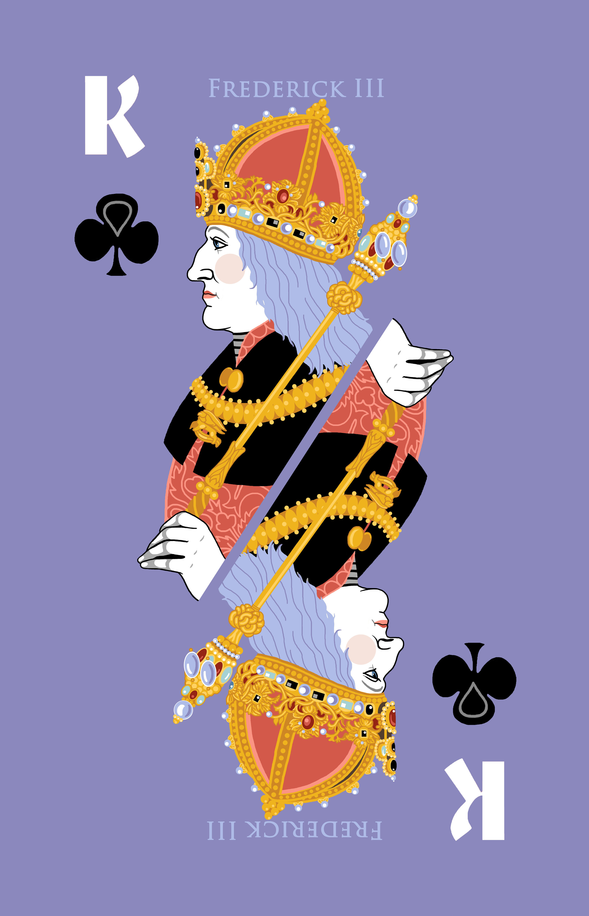 Medieval Playing Cards (Series II, Rabbit Cards) - King of Clubs (Holy Roman Emperor Frederick III)
