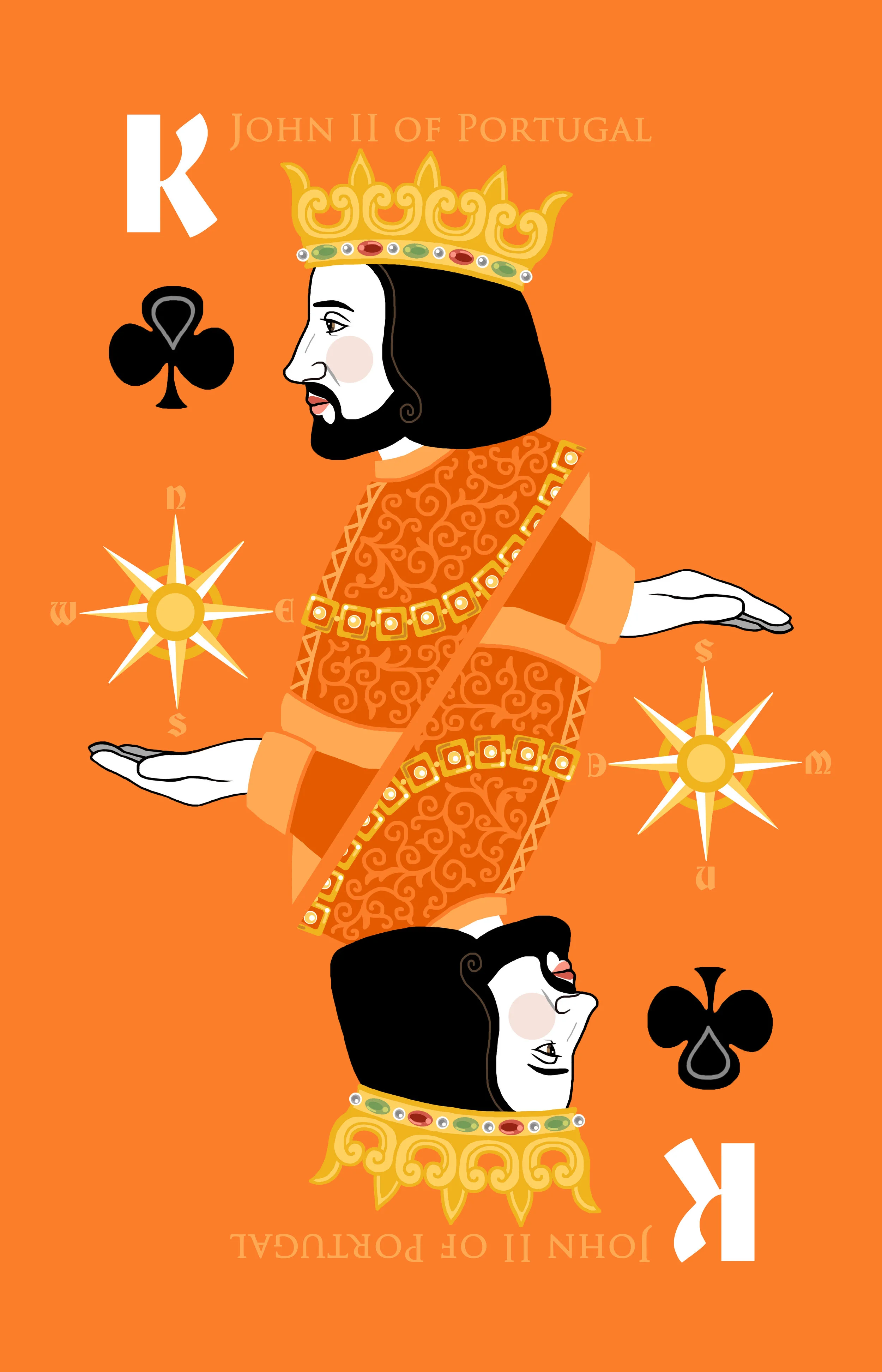 Medieval Playing Cards (Series II, Fox Cards) - Queen of Clubs (John II of Portugal)
