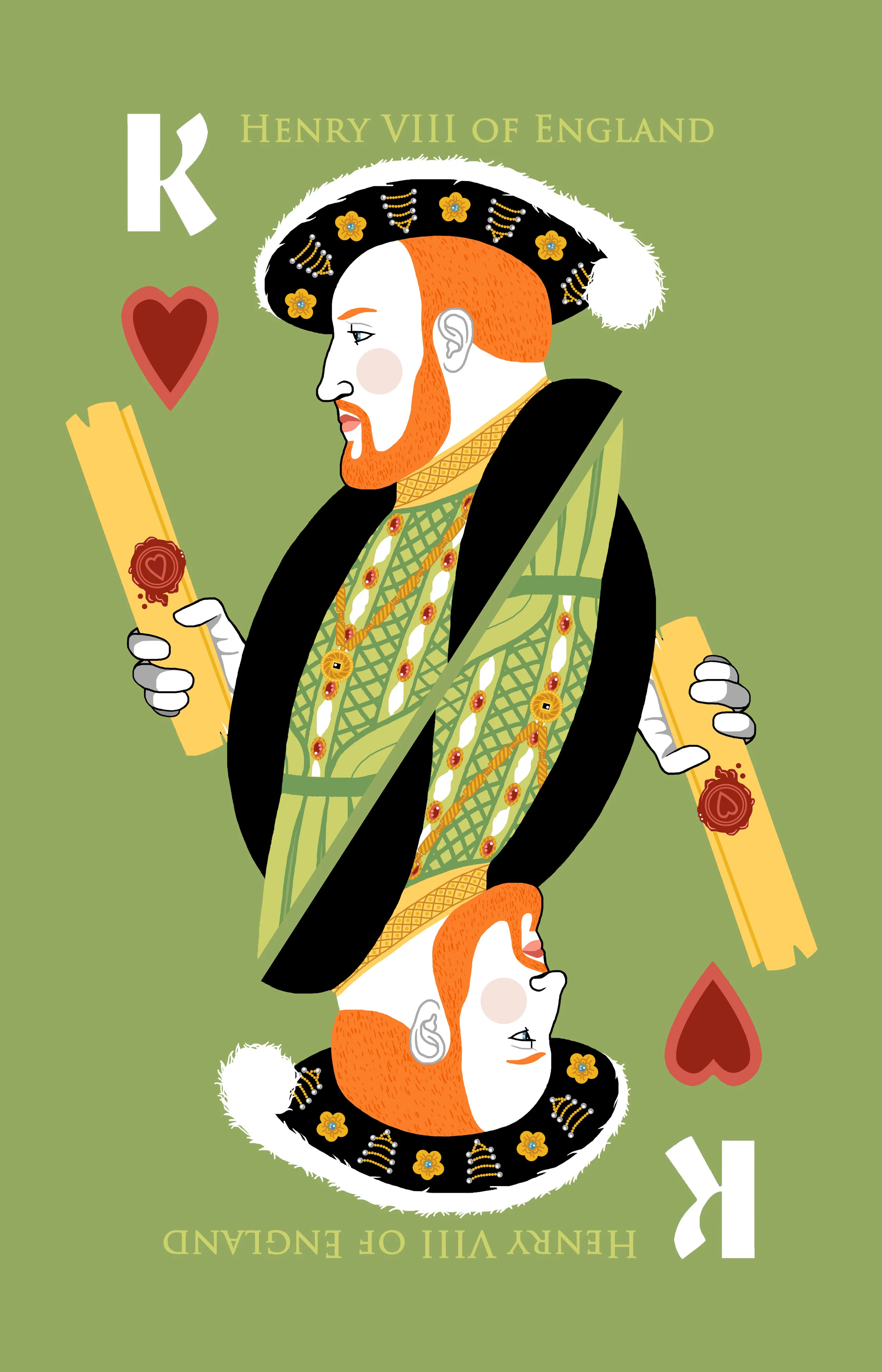 Medieval Playing Cards (Series II, Rabbit Cards) - King of Hearts (Henry VIII)
