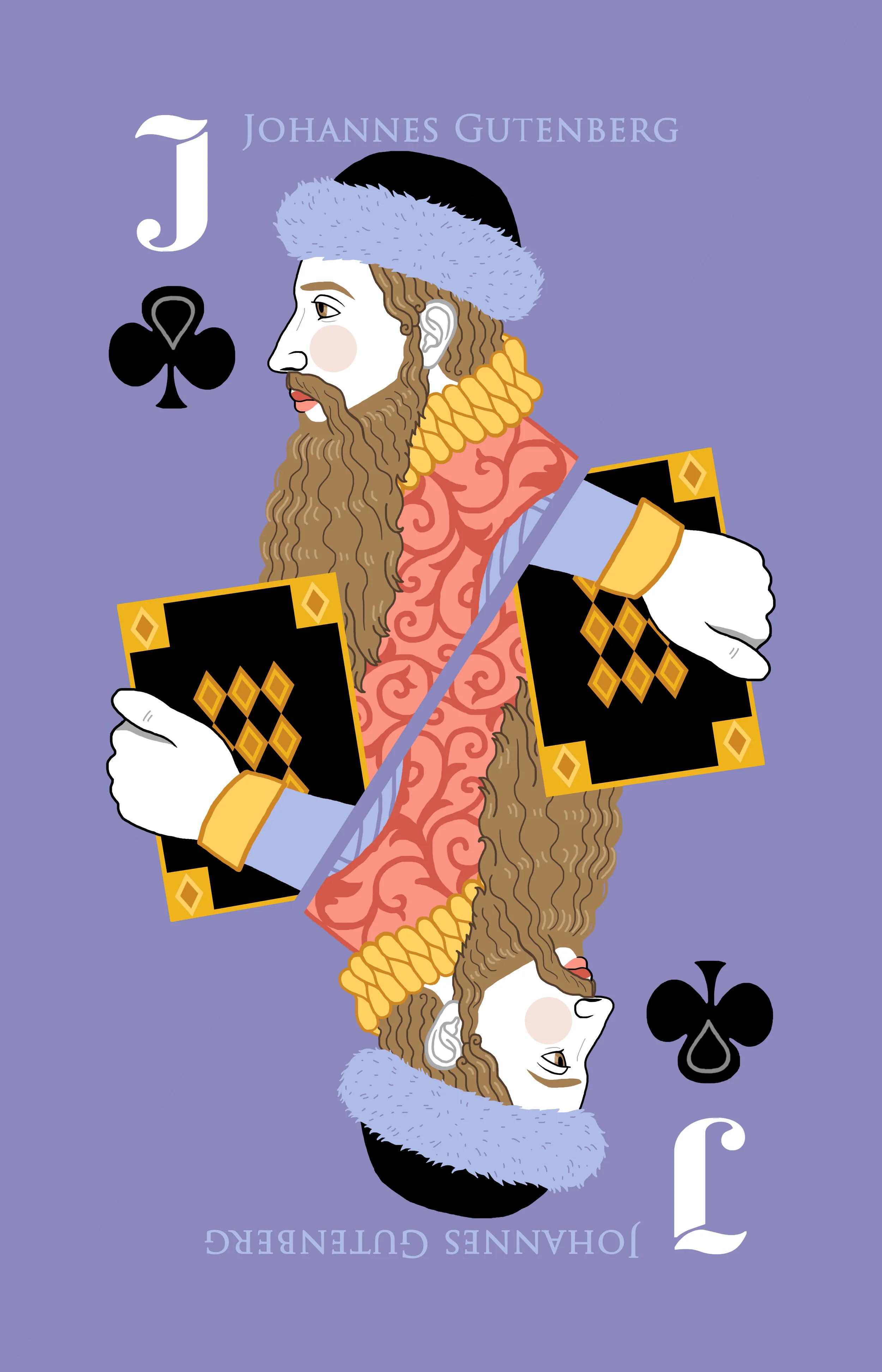 Medieval Playing Cards (Series II, Rabbit Cards) - Jack of Clubs (Johannes Gutenberg)