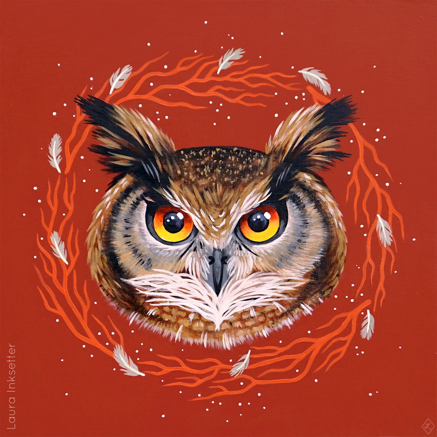 "Eagle Owl." Acrylic on Wood, 12 x 12 inches - $250 CAD