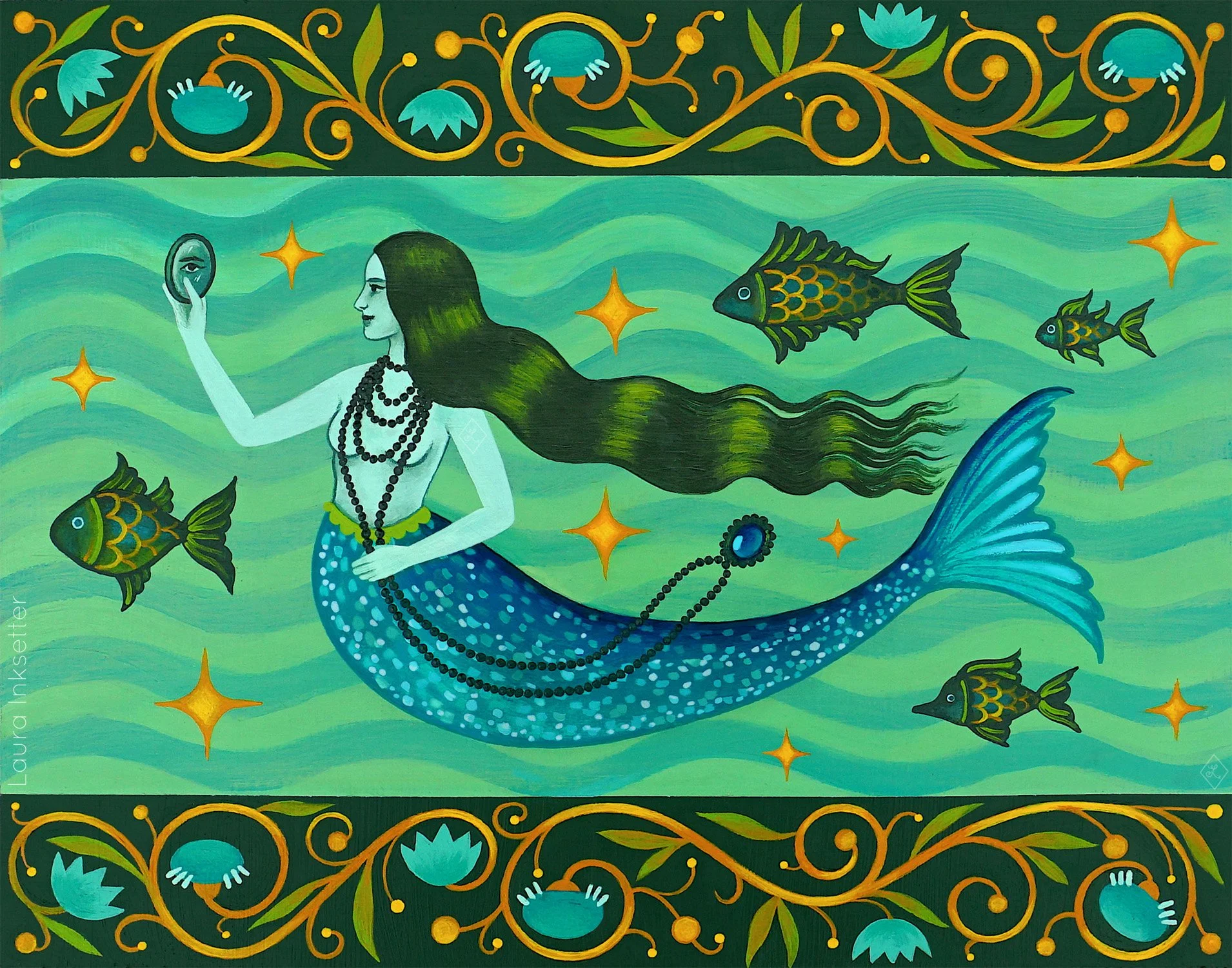 "Medieval Mermaid." Acrylic on Wood, 11 x 14 inches - $250 CAD