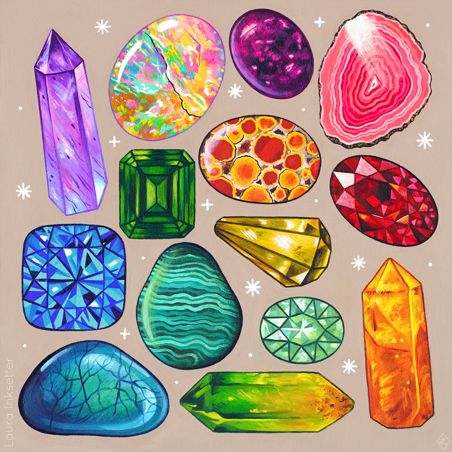 "Gemstones." Acrylic on Wood, 12 x 12 inches - $250 CAD