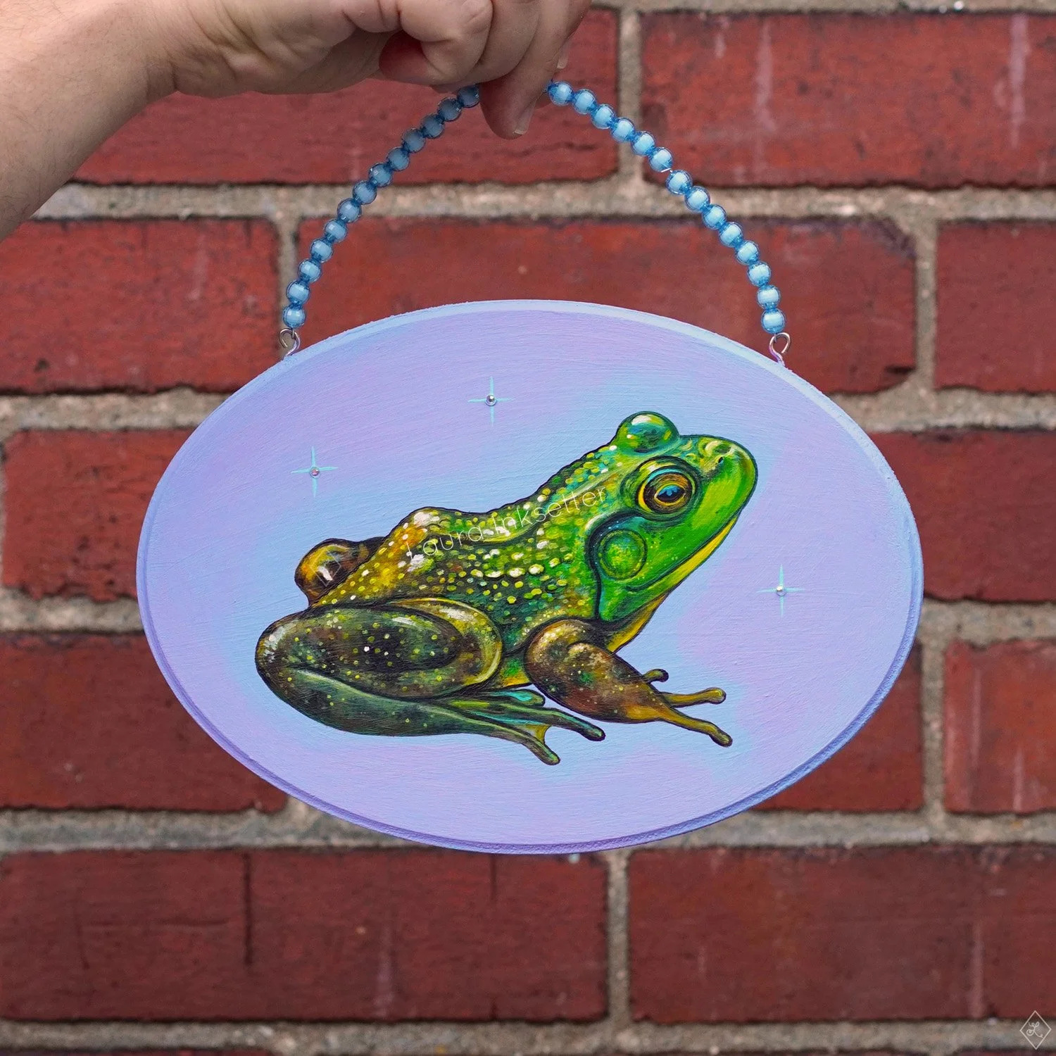 "Frog". Mixed Media on Wood, 6.75 x 9.5 inches - $125 CAD