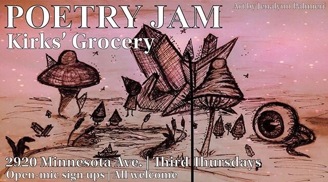 POETRY JAM GOES VIRTUAL!
Join us LIVE from @kirksgrocery at 7PM for a twist on Poetry Jam. Due to the current pandemic outbreak of COVID-19, Kirks' Grocery is currently open by appointment only and will be closed during Poetry Jam to ensure the safet