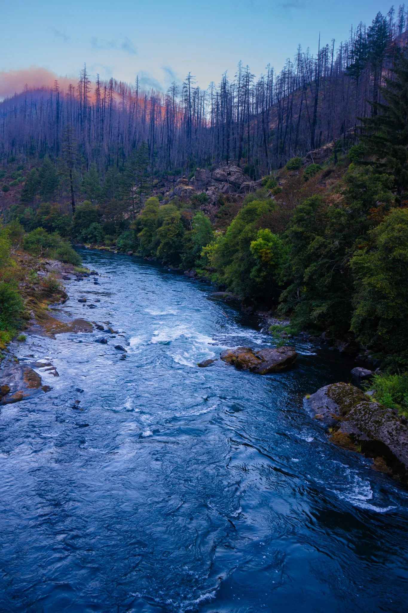  The North Umpqua River flows under a bridge on an early summer morning. This photo was taken with a high shutter speed. Photo by Nick Basaraba 
