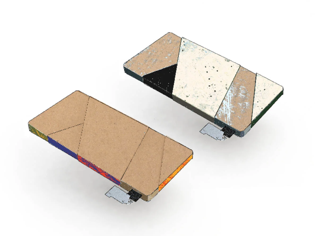 Zero-waste products are formed through singular sheets of slab construction which allow for exploration of jagged faceted form language.