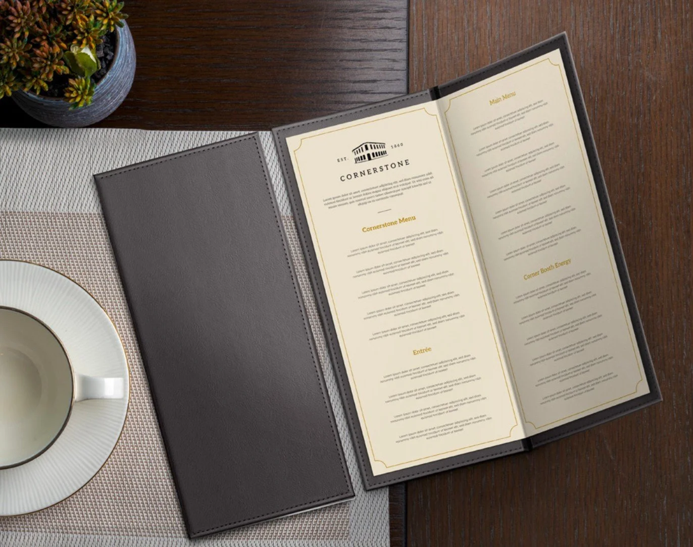 Menus that make you hungry before you even order. Crafted for Cornerstone &mdash; old soul, fresh style. #cornerstonepub #pubbranding #branding #menudesign