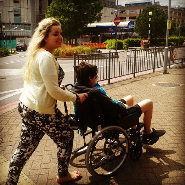Jonah with his eldest Sister Khiya getting some fresh air in Southampton - June 2014 - shortly after diagnosis for Leukaemia