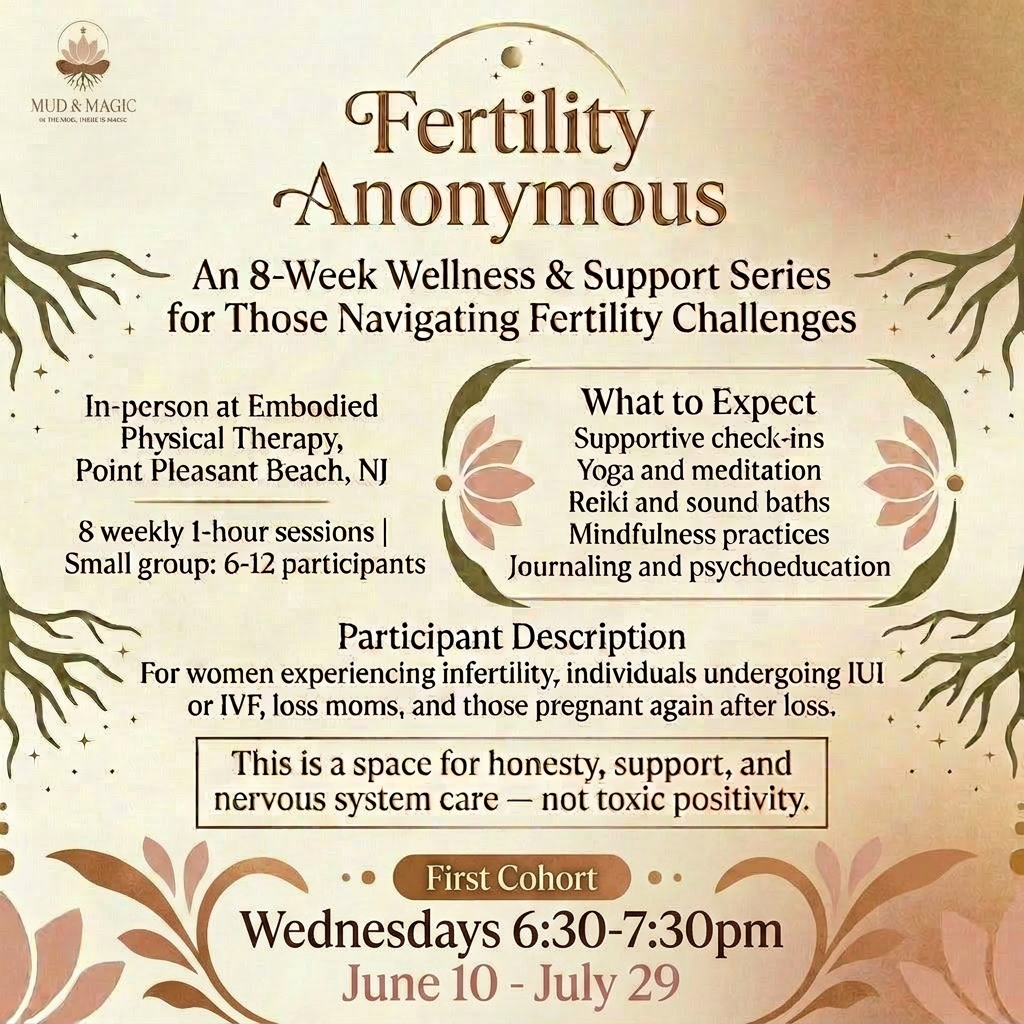 Fertility Anonymous: An 8 Week Wellness and Support Series for Individuals Navigating Infertility with Kat Benny, Wednesdays at 6:30pm starting 6/17
