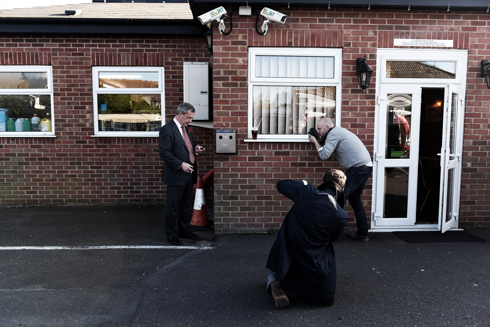 The Sky News team interrupt Nigel’s cigarette break, St George’s Day, 2015