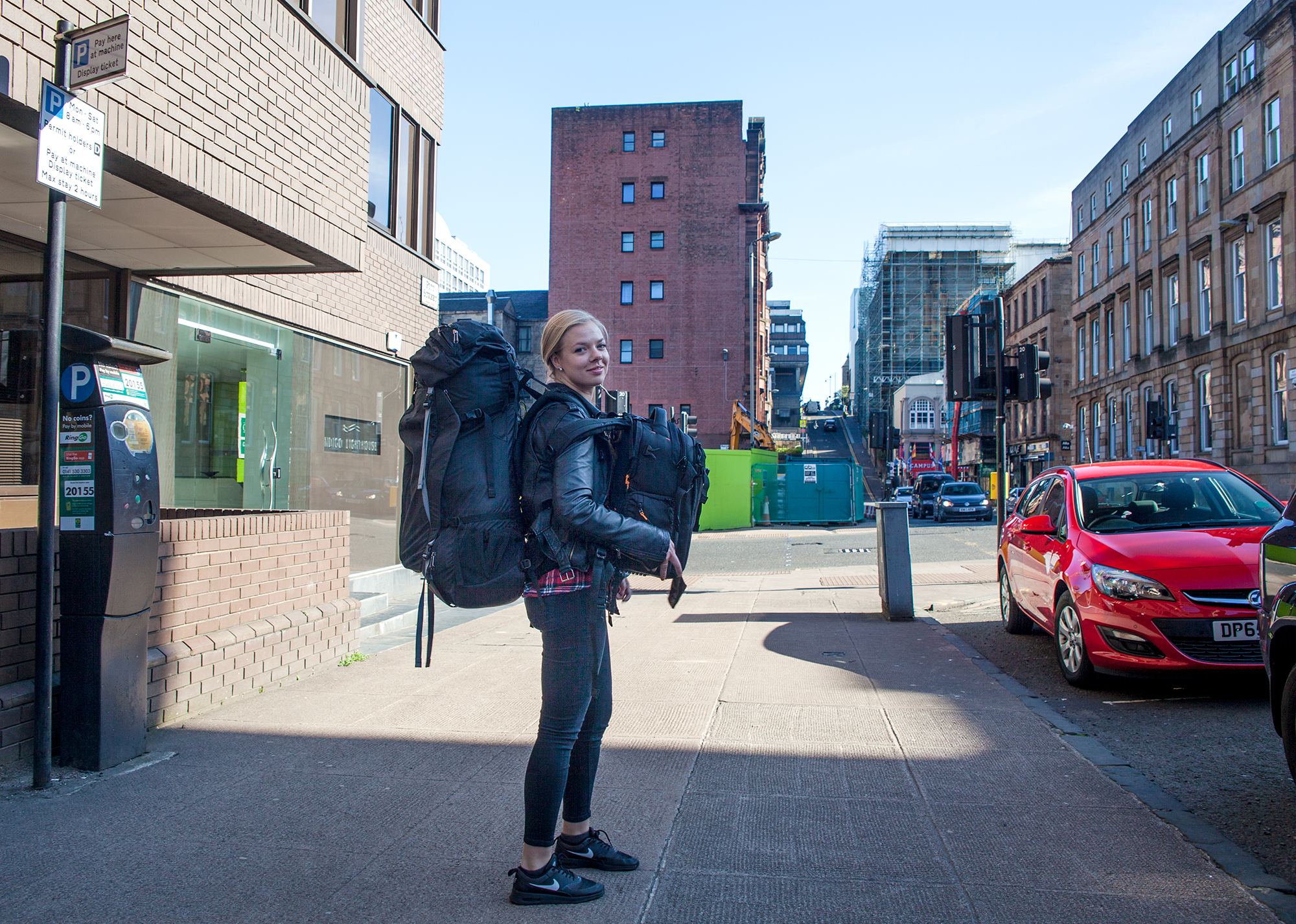 Inga ready to hit the bus in Glasgow. Photo by Siv