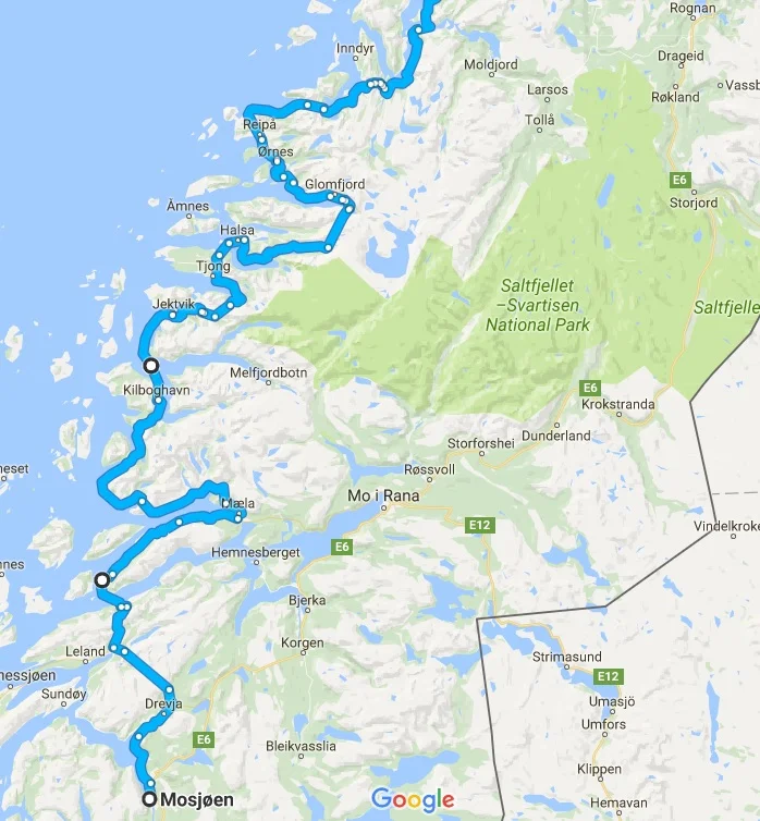 One of many alternative routes to follow north. We took this route last year. Source: Google Maps