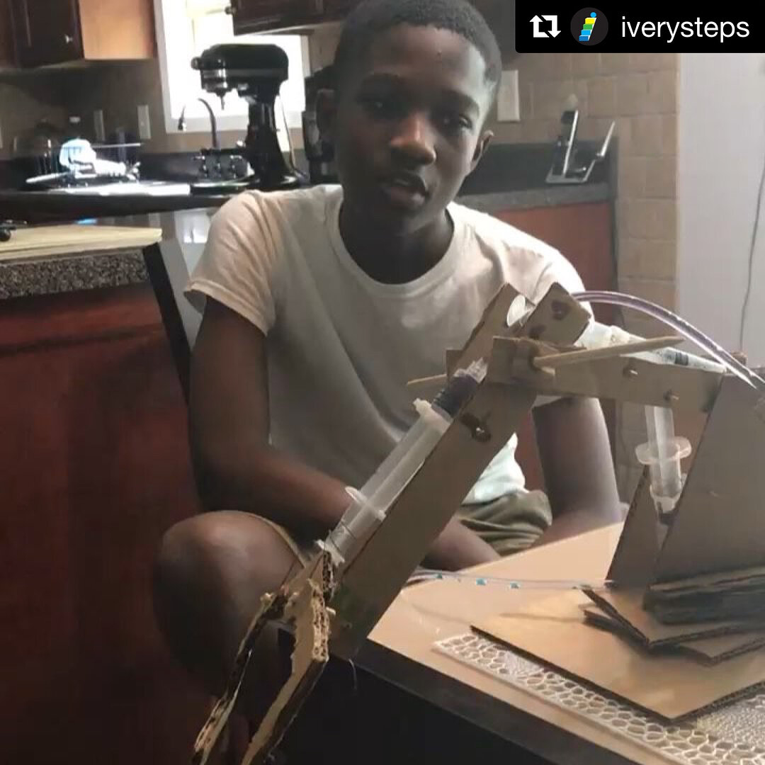 Repost from @iverysteps ✔️Session #1- Building a Mechanical Arm was awesome! We extended our time so that each student could complete their build! Pics coming soon! 
Meet Kenan, he is a rising 9th grader who dreams of becoming an Aerospace Engineer ✈