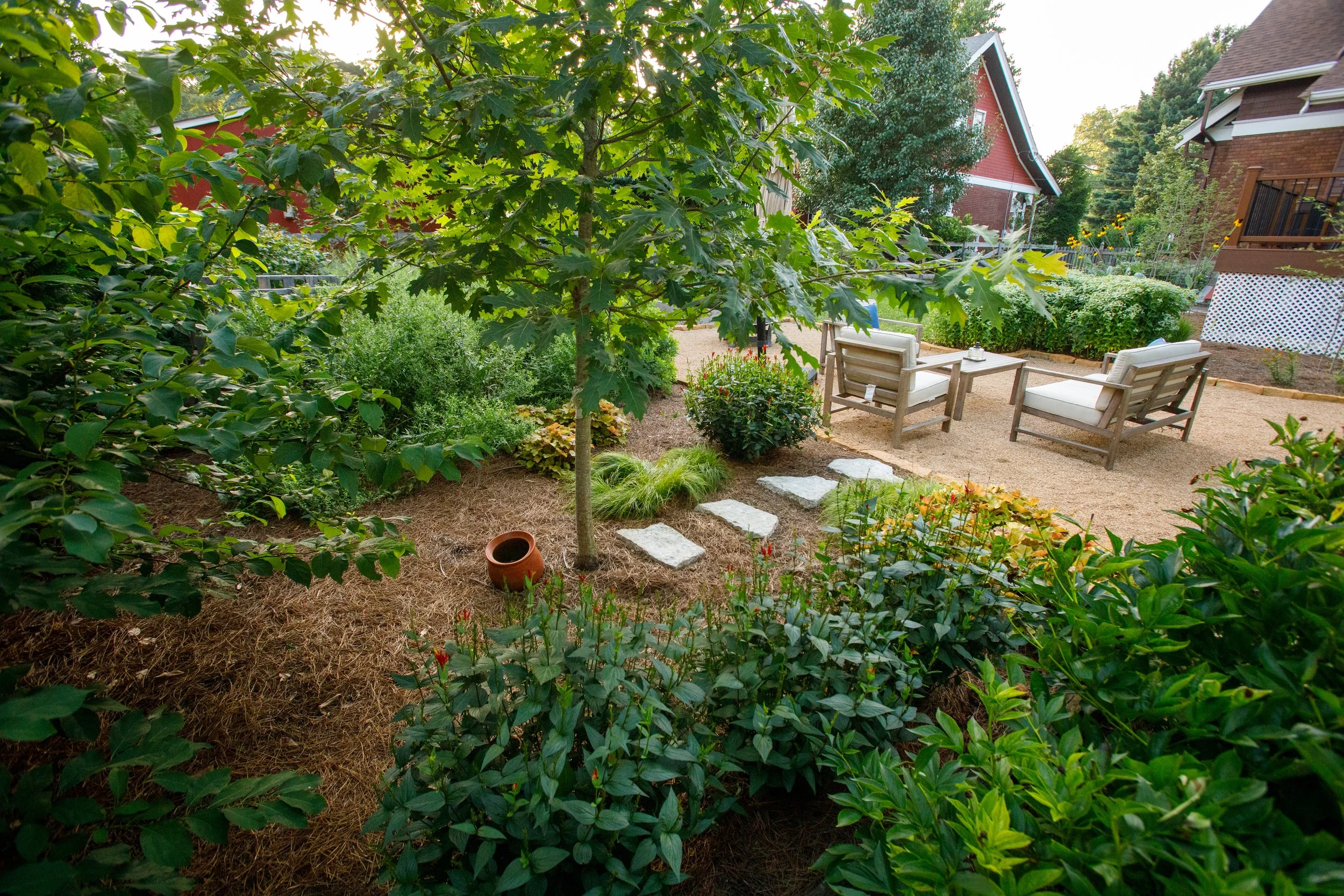 Pathways improve circulation and invite exploration through gardens and wooded spaces. We design paths made from flagstone or crushed stone. 