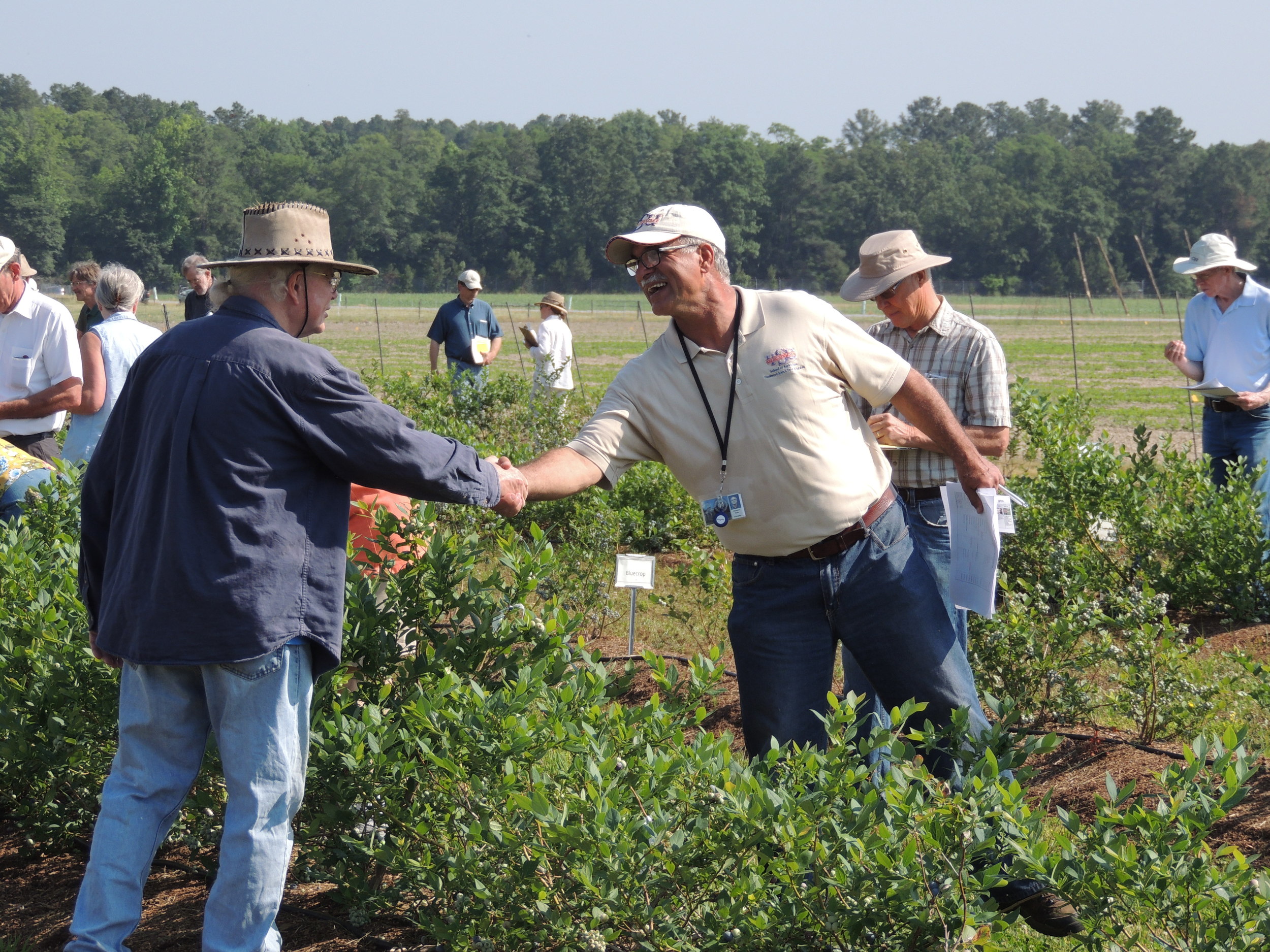 Extension specialist Dr. Reza Rafie welcomes a farmer to Virginia State University’s Randolph Farm to learn more about growing blueberries in Virginia.