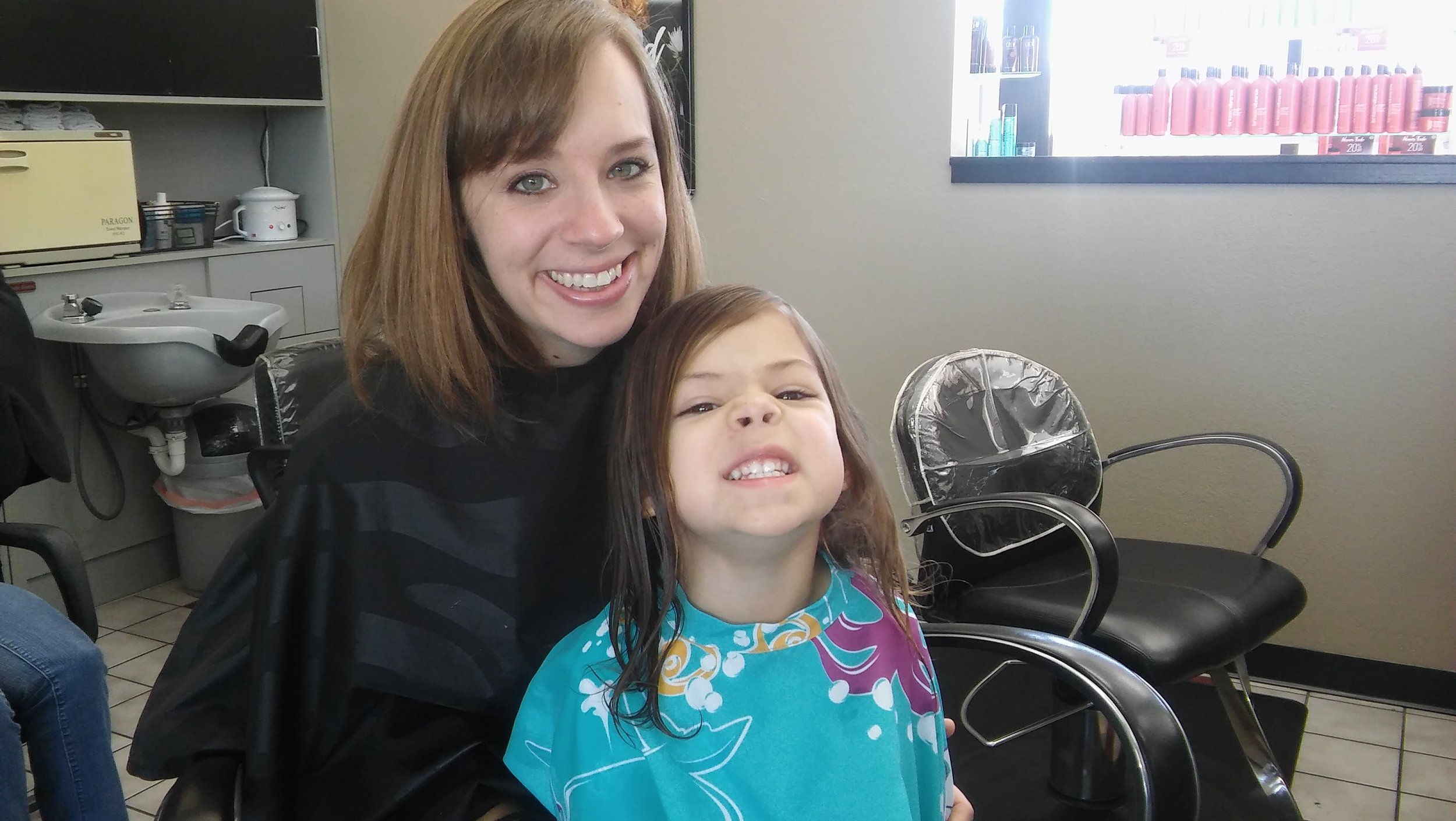 Mom and Audrey get hair cuts!