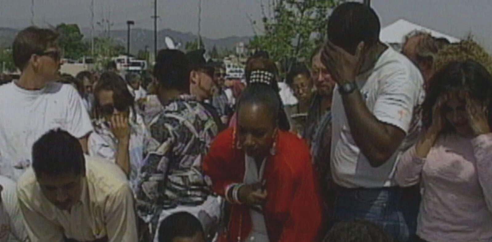 A group awaits a verdict during the Rodney King hearings in Los Angeles, California.