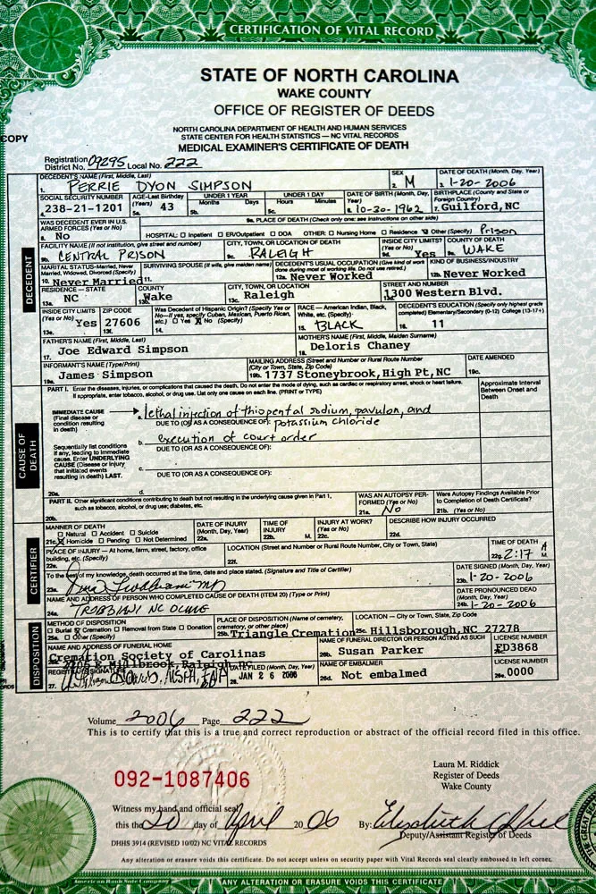 death certificate