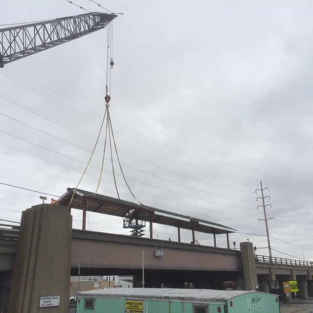 Some photos from the recent installation of the East Canopy at the LIRR Wantagh Station. Pieces were completely assembled from the structural steel through roofing and accessories offsite. They were then lifted into place in only 7 pieces to create 2