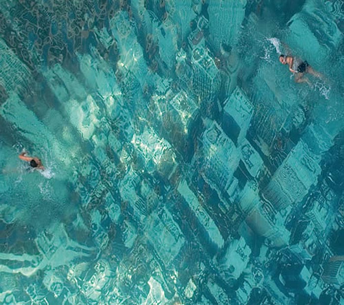 Pool with printed bottom, city at bottom of pool, Global Warming Pool, Pool Design, Ogilvy, Mather Mumbai, HSBC