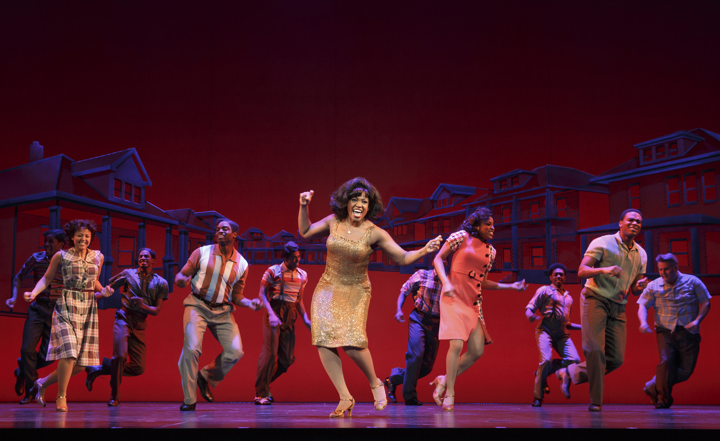 Patrice Covington as Martha Reeves (center) & Cast. MOTOWN THE MUSICAL First National Tour (c) Joan Marcus, 2014..jpg